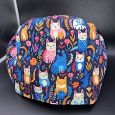 Scrub Cap Satin Lined Euro Style with Toggle Sunshine Caps Co Blue Cats Floral