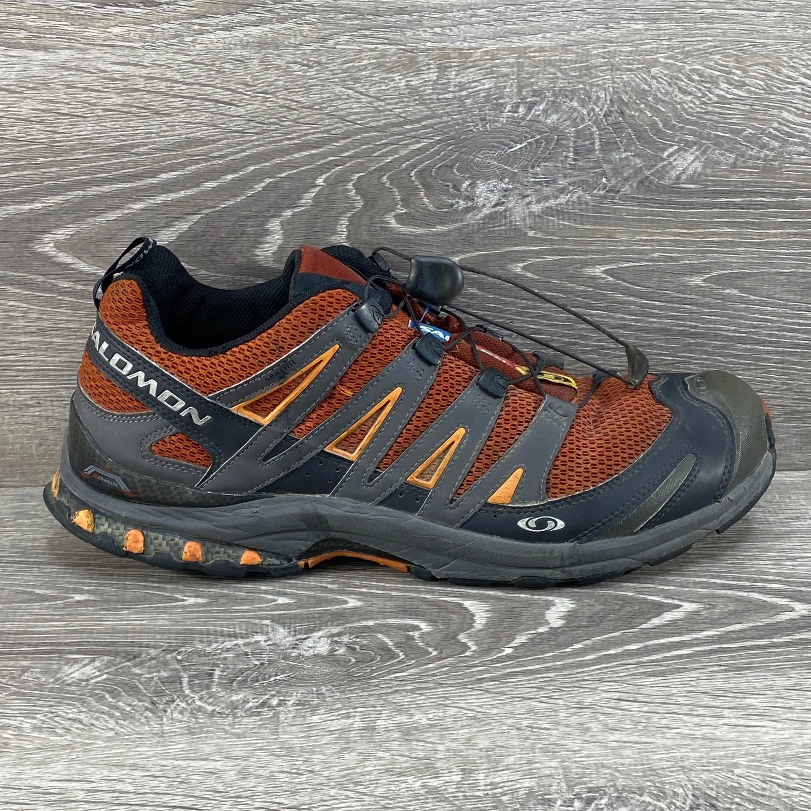 Salomon Mens 12 Orange Black Trail Hiking Running Shoes Sneakers Contagrip