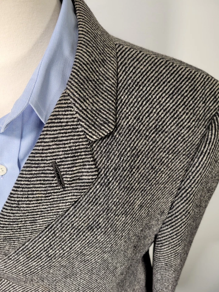 Abrigo de tweed Hickey Freeman 1968 vintage 40 corto 40S negro blanco gris Foto 2 de 4