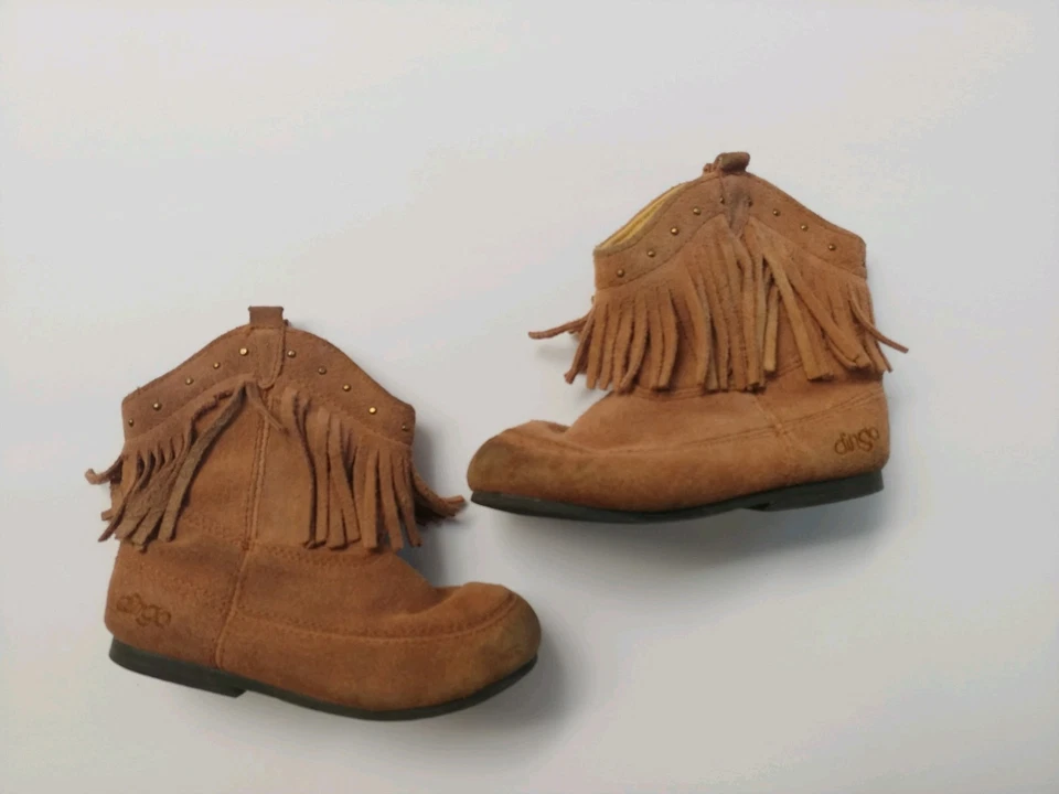 Botas vaqueras occidentales Dingo para niña pequeña talla 8 gamuza tostada flecos  Foto 3 de 4