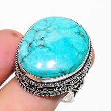 Natural Tibetan Turquoise Gemstone 925 Sterling Silver Ring Size 8.5 P473