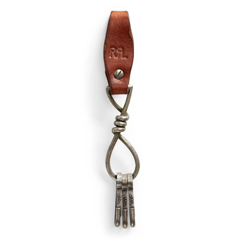 RRL Ralph Lauren Hand Burnished Heavy Duty Leather Logo Key Fob