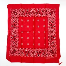Vintage 14193 Fast Color Floral Paisley White Red Scarf Bandana 17" x 15.5"