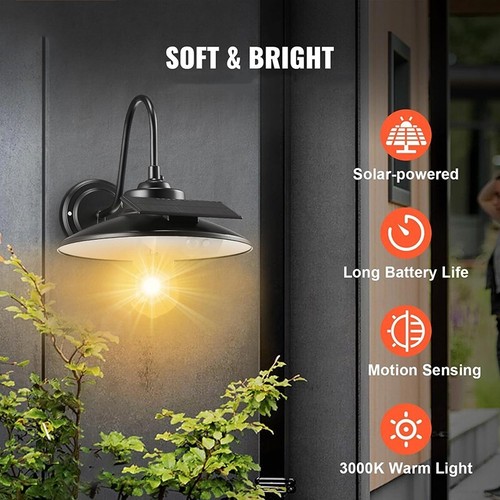 2 Pack Outdoor Solar Power Barn Light Motion Sensor Wall Light Exterior Fixture - Picture 3 of 19