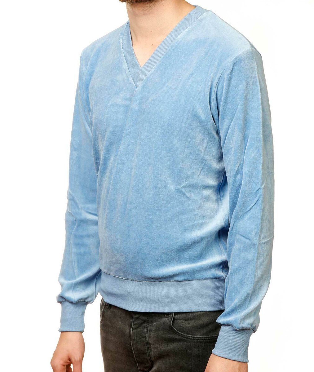 Nicki Pullover 70er Nostalgie Sweater Samt alter Lagerbestand Blau