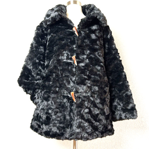 Teddy Jacket Womens Coat Black Faux Fur Soft & Cozy Satin Lined Size L/XL NWT