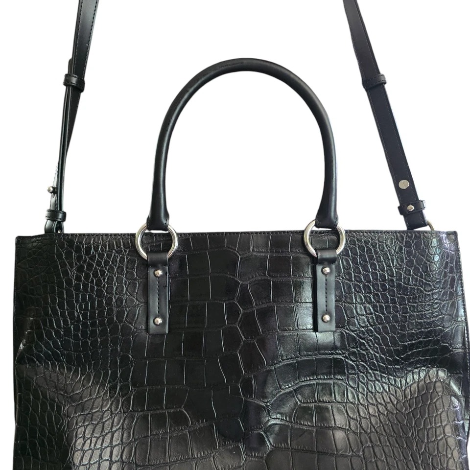 Bolso de Compras Armani Jeans Cuero de Cocodrilo Doble Asas Cremallera Seda Interior Cremallera 45x28 Foto 3 de 4