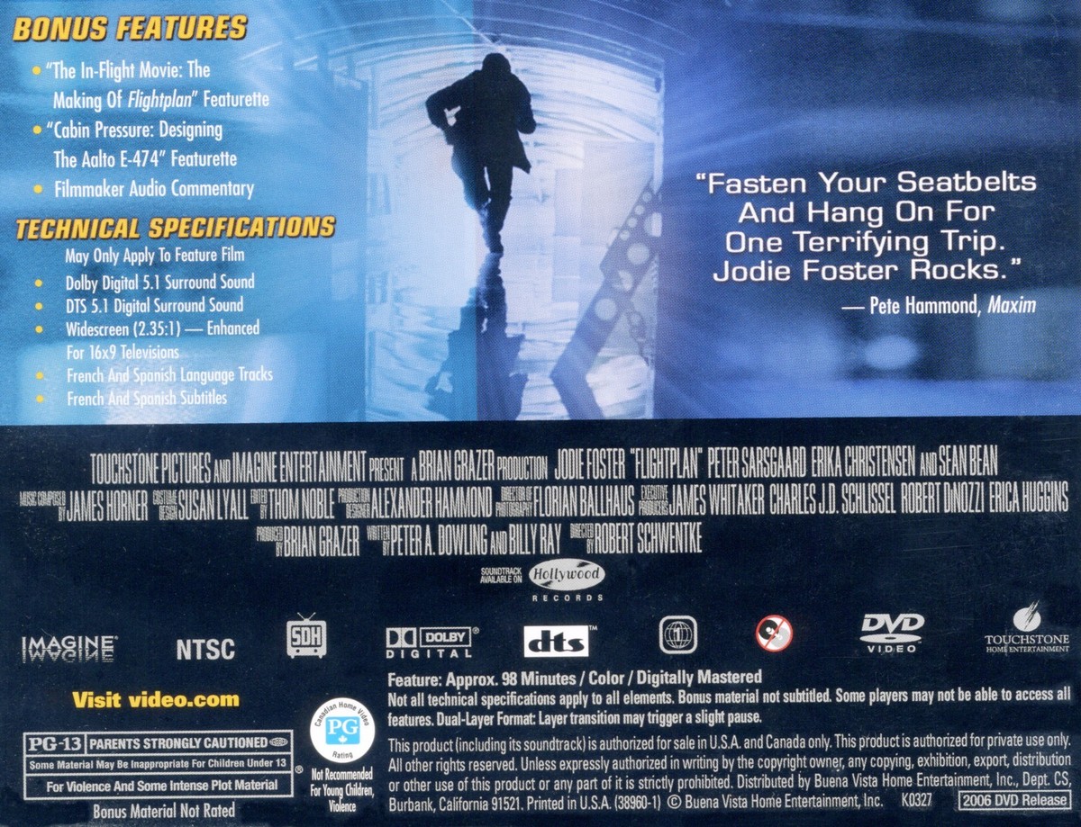 Flightplan 2005 PG-13 mystery thriller airplane movie, mint DVD Jodie Foster