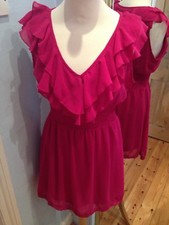 New look pretty summer floaty pink frilly dress size 10
