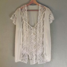 Vintage Peignoir Robe Teddy Body Suit Small White Vintage 90s Lace Flutter Slv