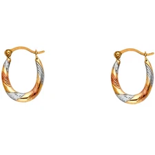 Ioka - 14K Tri Color Gold Fancy Hollow Hoop Hinged Earrings