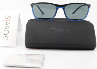 STARCK EYES Sonnenbrille Black Blue 56-17 145 SH2037 0001 360° Temples Italy New