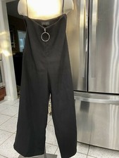 GRACIA BLACK WIDE BELL LEG PANTS SZ S SILVER ZIP FRONT