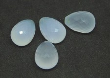 4 Pcs Natural Blue Chalcedony Tear Drop Beads Faceted Briolette Jewelry Making