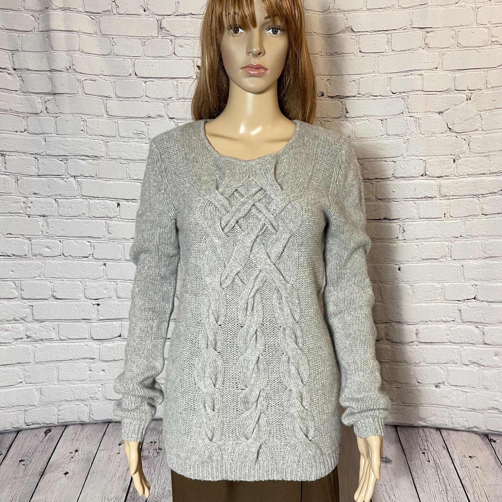 Laundry By Shelli Segal Cashmere Cable Grey Sweater Size L eBay