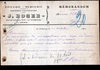 LE NEUBOURG (27) EPICERIE MERCERIE ''J. ROGER'' en 1920
