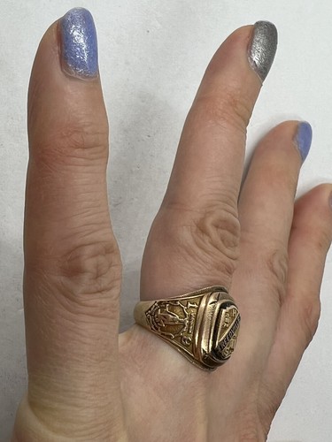 Antique Virginia 1929 Reedville High School class ring 10k yellow gold enamel 8g - Picture 8 of 10