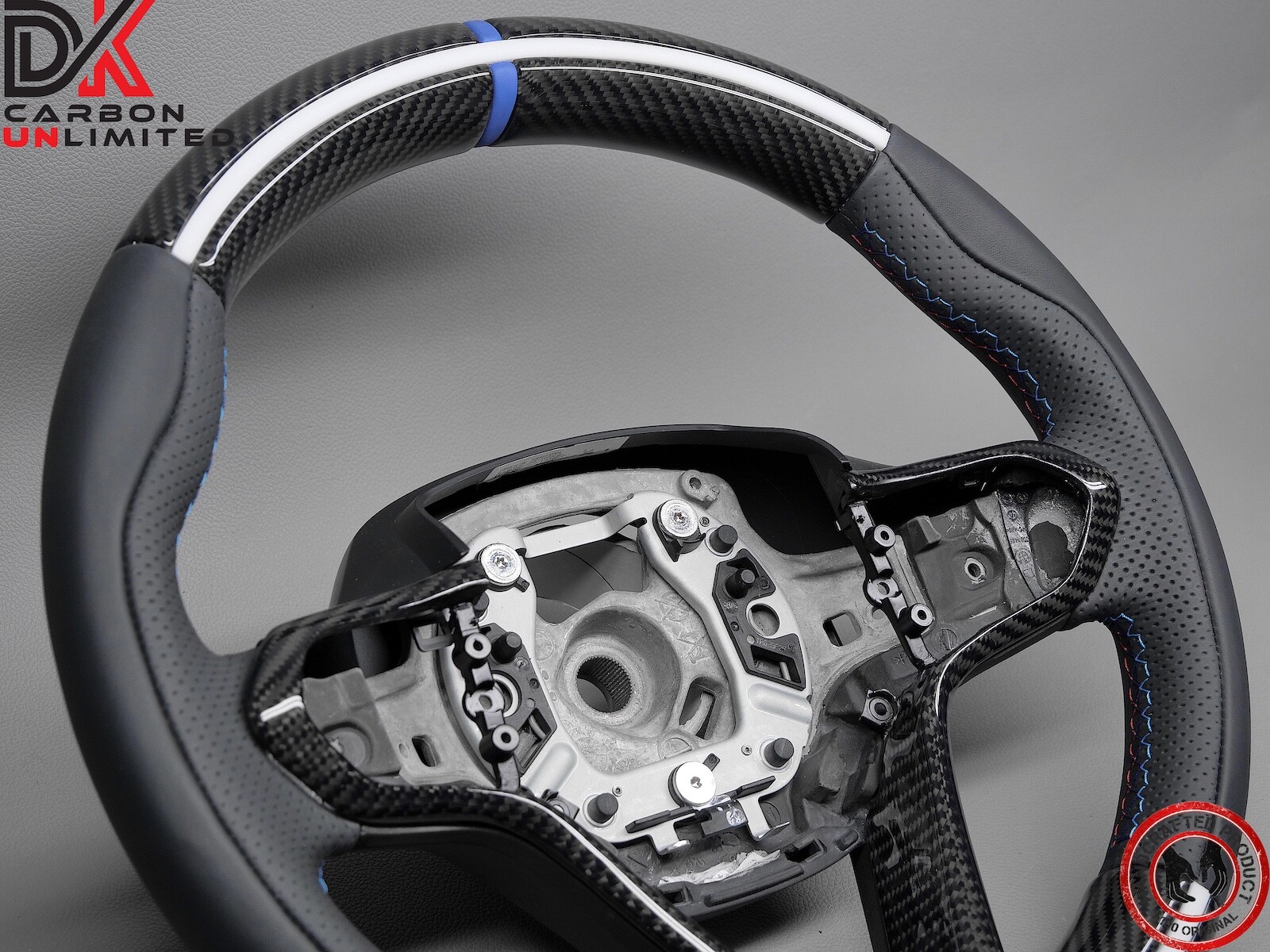BMW i8 Coupe Roadster White Accents Blue Ring 3M Stitch Carbon Steering Wheel