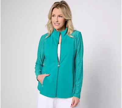 Sport Savvy Long-Sleeve Eyelet Mock-Neck Jacket-Rainforest-Medium A644989 NEW