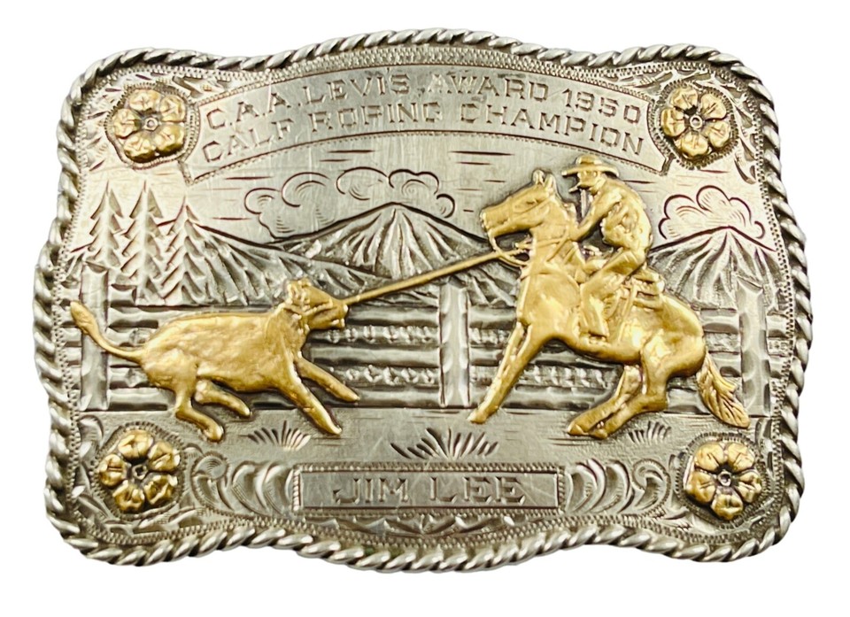 1950 CAA Levi's Calf Roping Champion Sterling Silver 10K Gold Rodeo ...