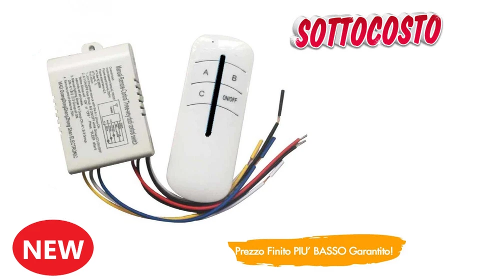 CENTRALINA 3 CANALI + TELECOMANDO WIRELESS PER CONTROLLO LUCI COMANDO