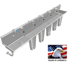 HAND SINK 6 STATION 1 ADA @LEFT 5 SINGLE PEDAL VALVES W/COLUMNS 144" MADE IN USA
