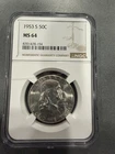1953 S 50c Franklin Half Dollar Coin Ms 64 Ngc Small Line On Holder