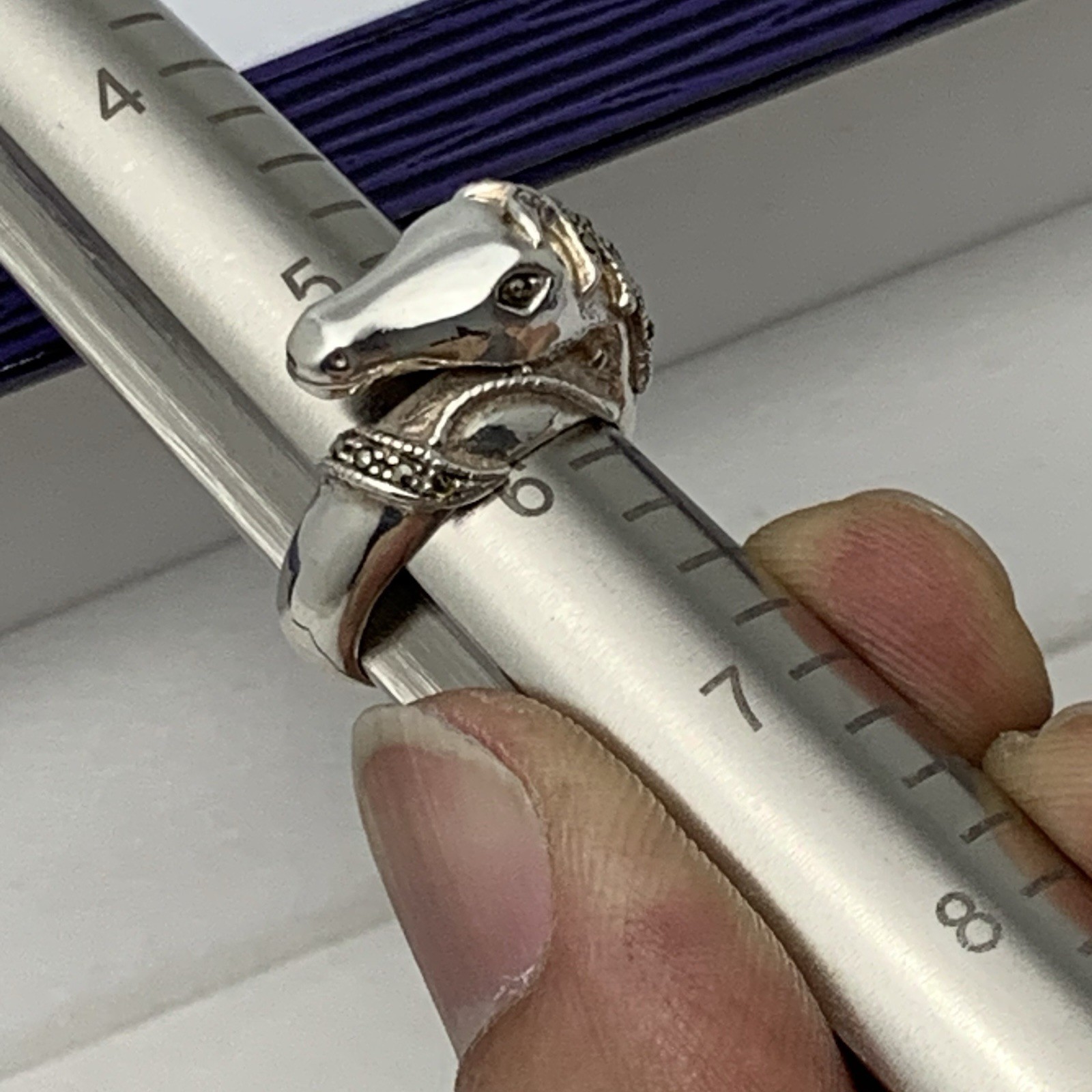 Unique Solid Silver Marcasite Horse Head Ring Ide… - image 13