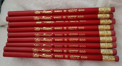 J.R. Moon Big-Dipper Pencil Jumbo Wood Pencil LOT of 12 Red Body w/ Eraser