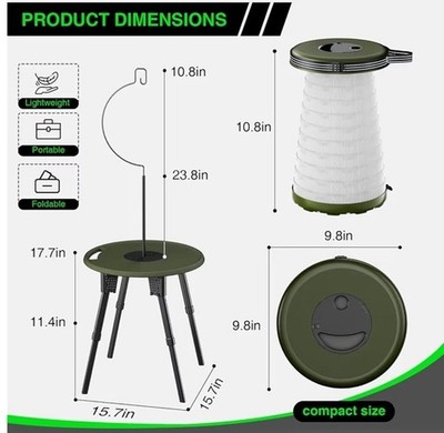 Folding Camping Table Set w/ Stools All In One Compact Design LED Lights