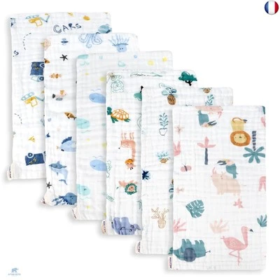 Maliton Langes Coton BéBé,6 PièCes 50 * 25cm Lingette Lavable Bebe,6 Couches D'