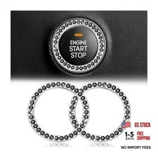 Bling Car Engine Start Ring Decals, 2PCS Crystal Rhinestone Vehicle Push Black