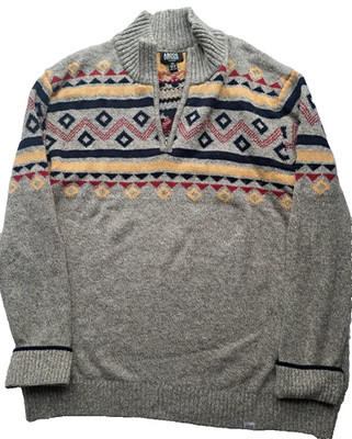 Abode Outside Unisex 1/4 Zip Knitted Sweater Patterned Design Gray Size XXL/XXXL