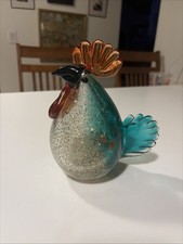 Vintage Murano Style Hand Blown Art Glass Rooster Figurine Sculpture 7in Heavy