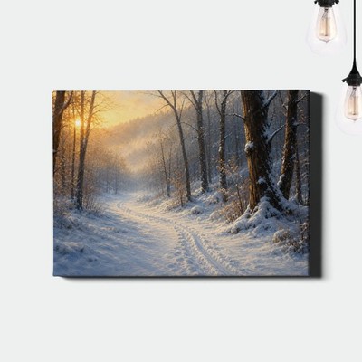 Winter Forest Canvas Art Golden Light Snowy Path Landscape