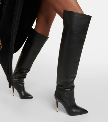 TOM FORD Verzierte Leder Overknee Stiefel Made In Italy Schwarz