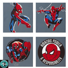 Marvel Spider-Man 4 Pack Canvas Art Wall Hanging, Each Piece 12"x12" Idea Nuova