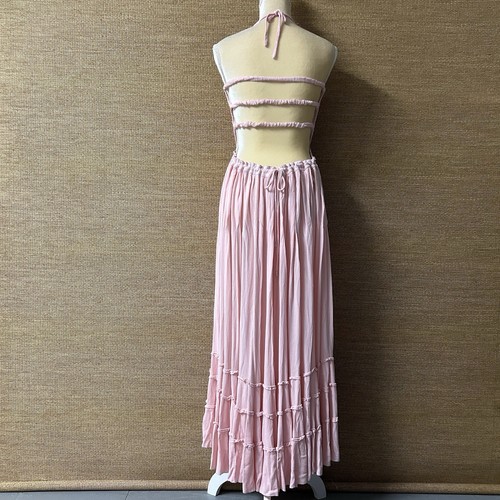 R Vivimos Maxikleid Damen M 8-10 Rosa Ärmellos Neckholder Träger Rückenfrei Boho