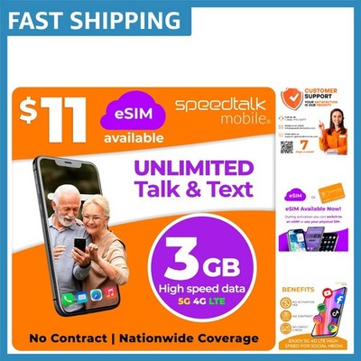 Flexible SpeedTalk Prepaid SIM Card - 3GB 5G LTE Data, Bring Your Own Phone