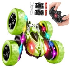 Remote Control Car 4WD 360 Flip Double Sided RC Stunt Car LED Black green