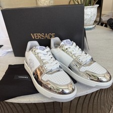 Versace Medusa White Leather Men's Sneaker, 1013377, Silver patent leather, 40.5