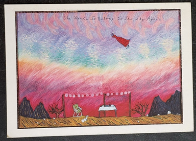 art postcard Hollis Sigler She wants to belong to the sky again painting