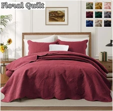 Floral Quilt Luxury Coverlet Bedspread Bedding Set 3 Piece Quilted Bed Throw UK
