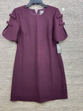 Vince Camuto Dress Womens 2 Purple Bow Sleeve Shift Short Sleeve Lined Workwear
