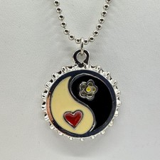 Yin Yang Heart Flower Pendant Necklace - Y2K Boho Funky Layering Jewelry Piece