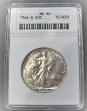1946-S 50c Walking Liberty Silver Half Dollar - Soapbox ANACS MS 64