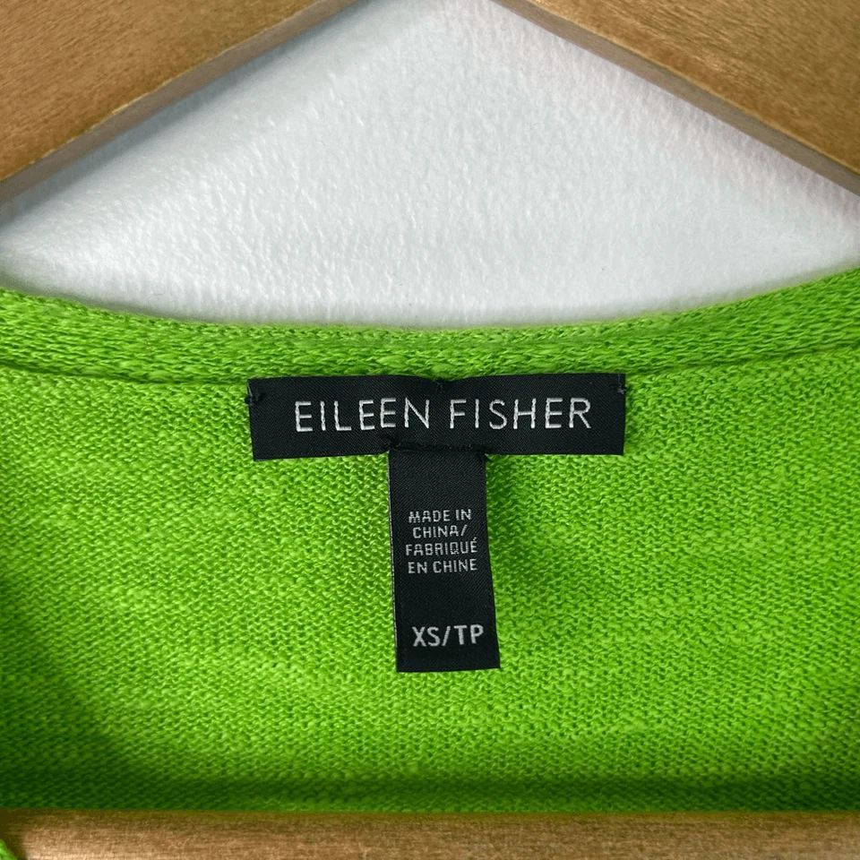 Suéter tejido sostenible de algodón lino orgánico cuello en V verde Eileen Fisher talla XS Foto 4 de 4