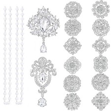 14 Pieces Crystal Rhinestone Flower Brooch Pin Set, DIY Craft, Party, Assorted