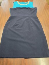 Calvin Klein Colorblock Sheath Dress Womens Size 8 Navy Teal Sleeveless Career