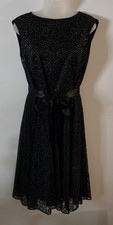 Womens Tahari Dress Sz 10 Fit & Flare Black With Black And Siver Lace Overlay 